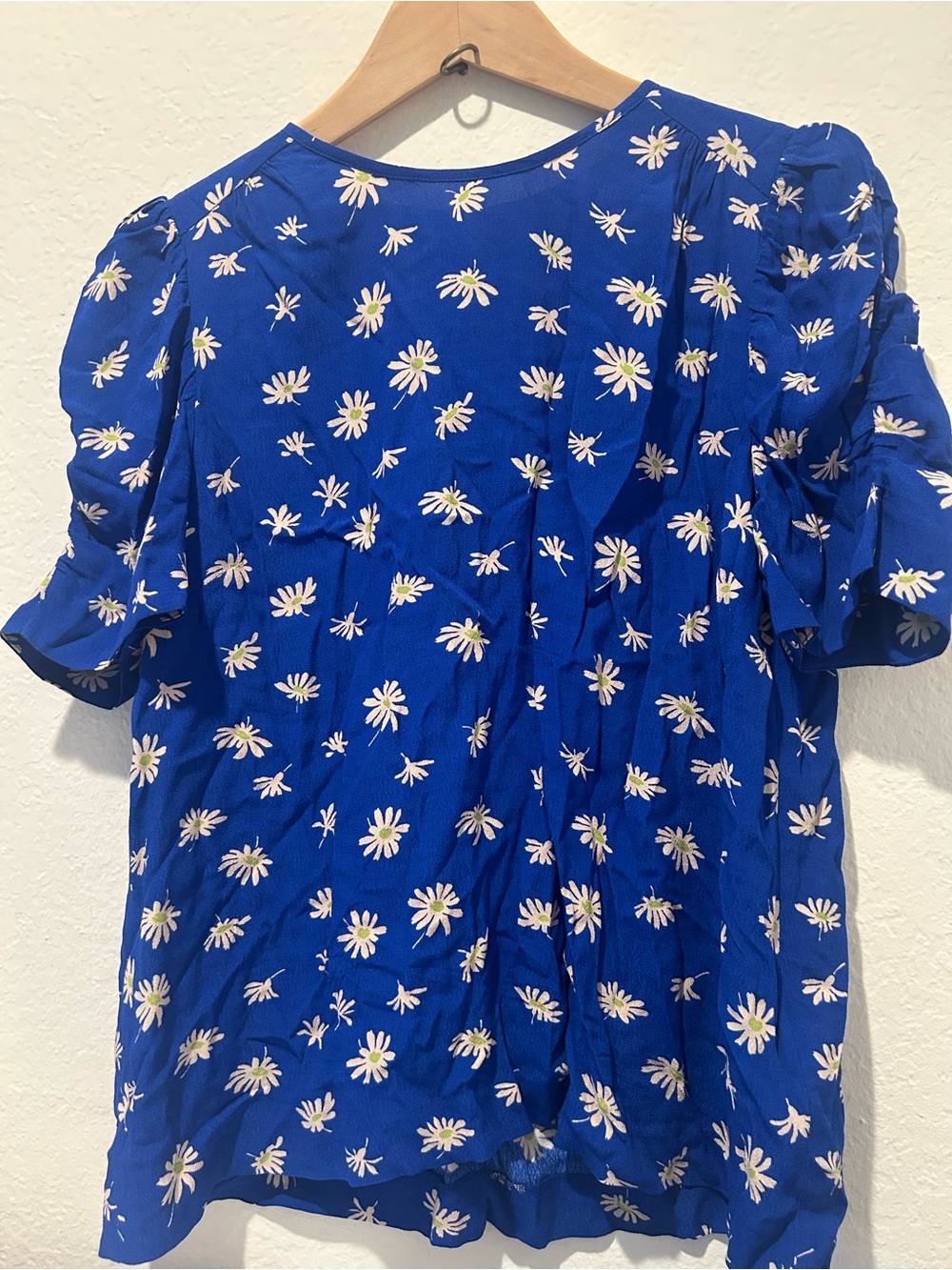 Whistles Royal Blue Daisy-Print Puff Sleeve Blouse.